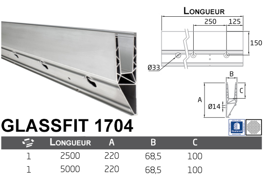 Détails rail aluminium garde corps terrasse GLASSFIT 1704